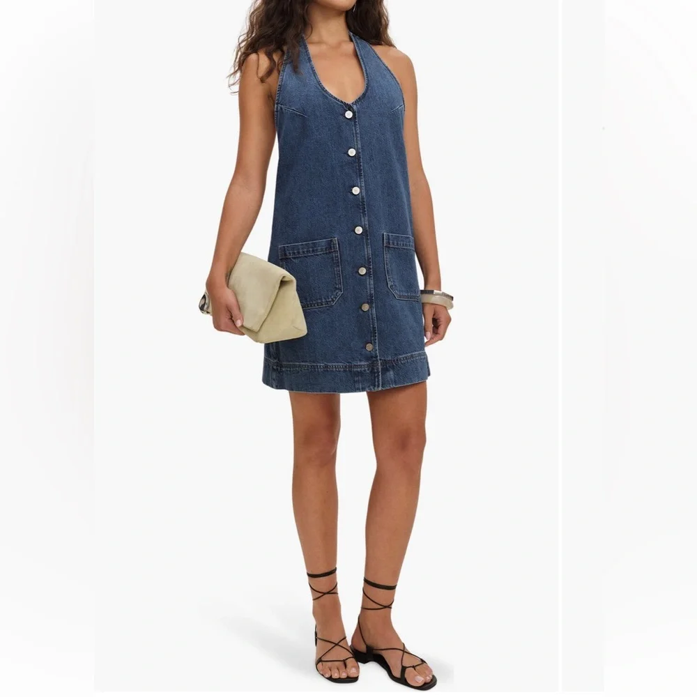NWT Reformation Brittany Halter Denim  Dress - Picture 6 of 15